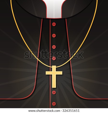 Vector illustration of black priest\'s costume with christian cross. Background with catholic pastor\'s robe