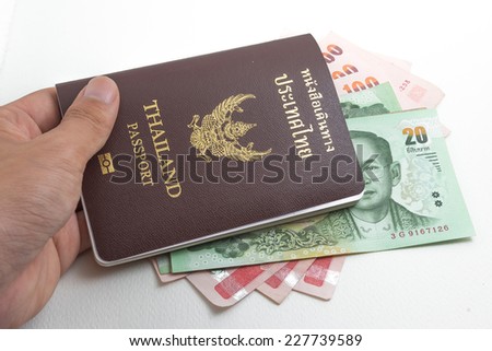 Traveling Passport and money in hand.
