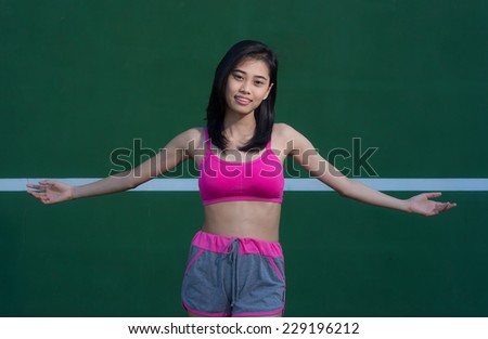 Attractive fitness woman, trained female body, lifestyle portrait, Asia model