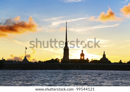 Peter and Paul Fortress in St.Petersburg on period of White Nights (sunset)
