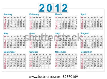 Year Calendar Templates on Template Of A Calendar 2012 Year Stock Vector 87570169   Shutterstock
