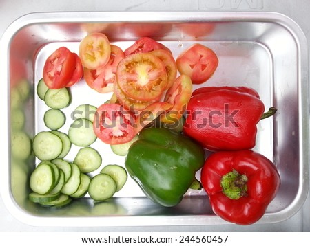 Vegetables in stainless steel tray