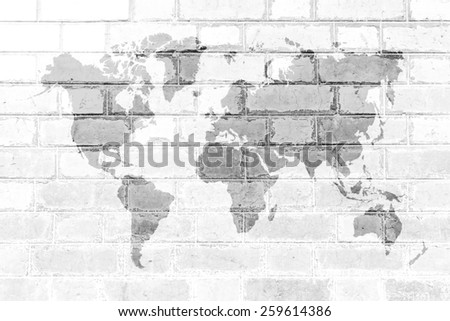 Red Brick wall texture background Soft tone White color with world map