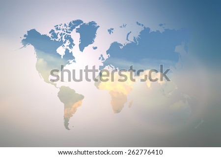Blurred  Flare Blue sky and sunlight with world map