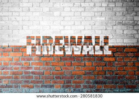 Red Brick wall texture background with a word Firewall