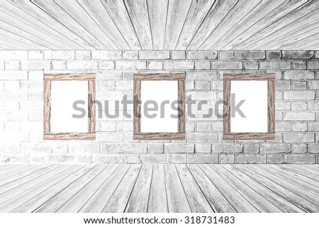 Wood wall and floor room interior with wood photo picture frame texture background White color