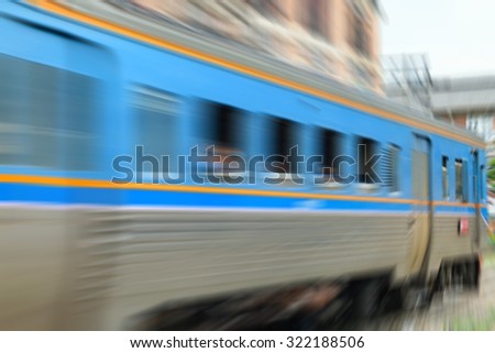 Blurred zoom of People on the train. Many people in Thailand popular travel by train because it is cheaper.