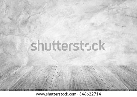 Wood terrace and Polished bare concrete wall texture background surface white color