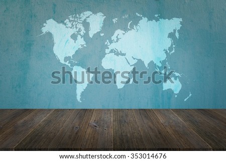 Wood terrace and Wall texture background surface natural color with world map