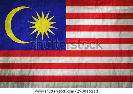 malaysia flag painted on a Fabric creases,retro vintage style