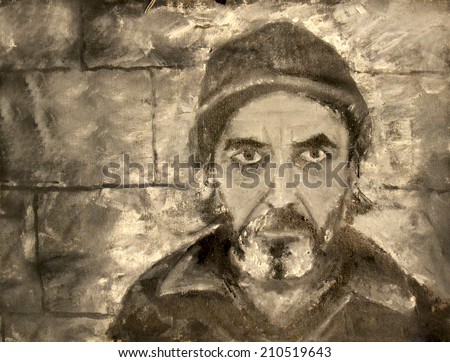 portrait of old man with grey beard. original oil painting on canvas