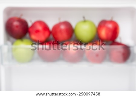 blur focus Fresh and clean apples on the refrigerator shelf. good to eat in diet.