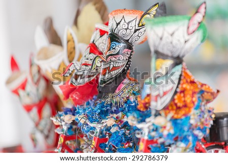 Thailand June 26: Souvenir of Phi ta khon ride bicycle in Phitakhon masks and dance to show festival on june 26 ,2015 in loei province of thailand