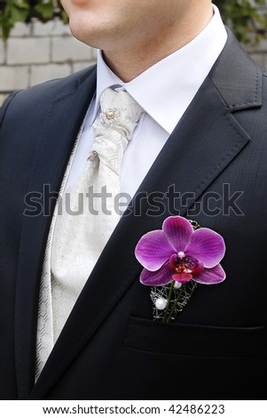stock photo Elegance Tuxedo Groom Wedding Corsage Tailor Clothing