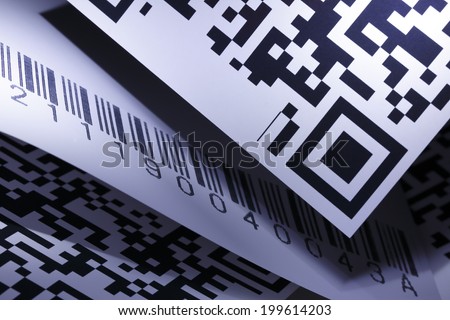 Blue selective focus image of bar code and QR-code