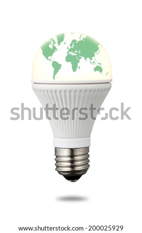 World Map on LED Light Bulb/ Ecology image