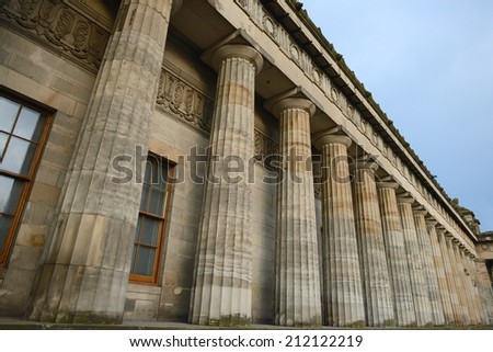 Neoclassical pillars of the National Gallery of Scotland, Edinburgh, UK