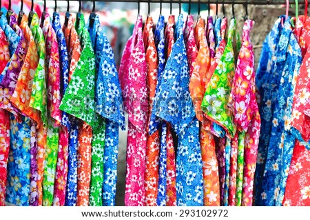 Set of thai flower colorful shirts, clothing usually for Thailand\'s new year celebration called Songkran Festival