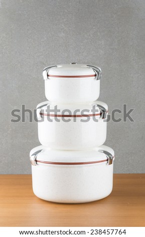 Food containers on wood table
