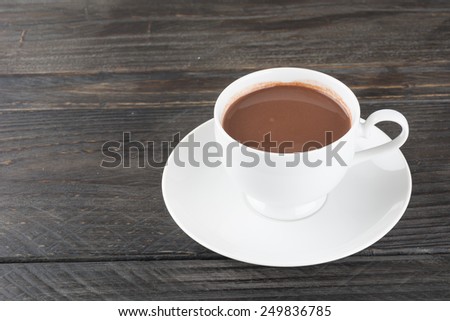 a cup of chocolate on wood table