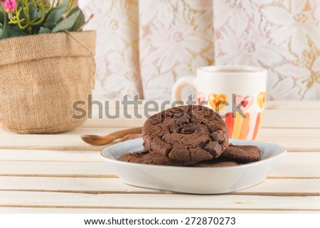 soft dark chocolate brownie cookies on wood