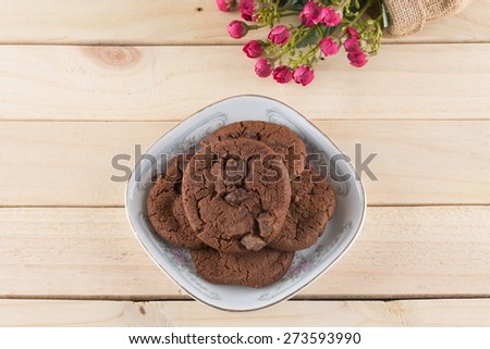 soft dark chocolate brownie cookies on wood