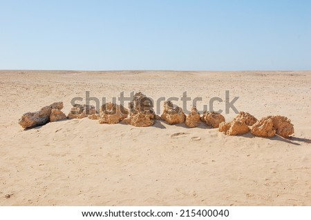 A row of stones in desert.