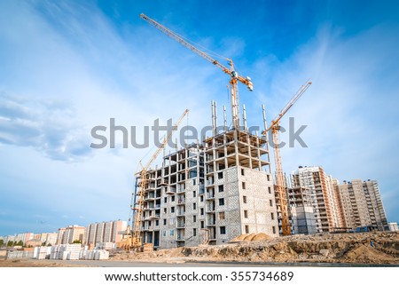 Large crane and construction of building