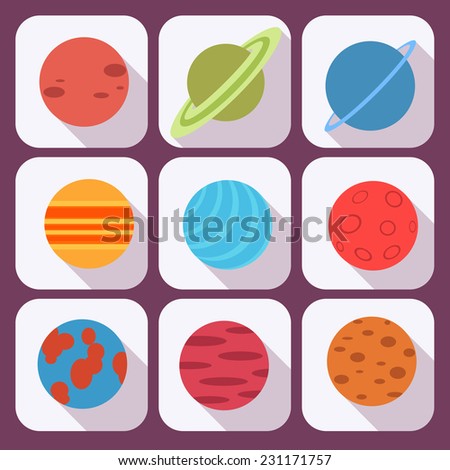 Solar system and space objects Vector set in flat style Solar system and space objects Vector set in flat style