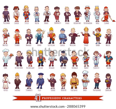 Vector set of business people, such as policeman, doctor, worker and other.