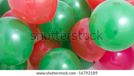 Many red and green balloons background