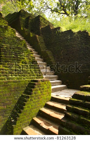steps of ancient Lion Rock Fortress in Sri Lanka