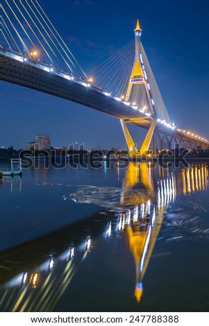 Water vortex under Industry Circle Bridge with water reflexion, Bangkok Thailand