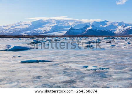 Ice floe on the ice field. Winter Iceland