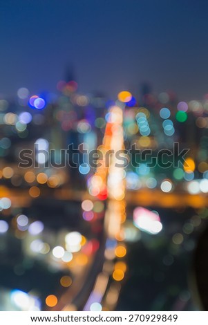 Defocus city junction aerial view traffice lights at night