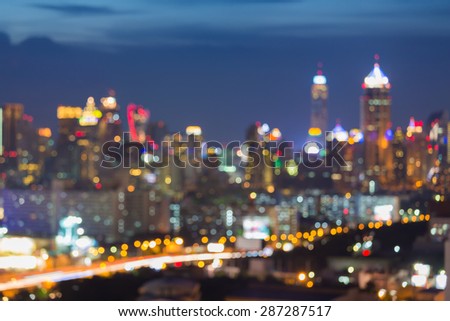 Abstract blur city lights skyline during blue hours