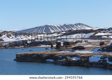 Winter Scene at in Myvatn Lake and Volcano, Iceland