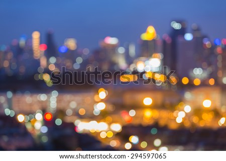 Blur bokeh light, city skyline at twilight