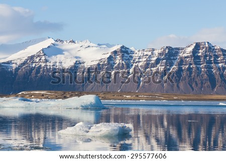 Jokulsarlon, Glacial lake and mountain during late winter, Iceland