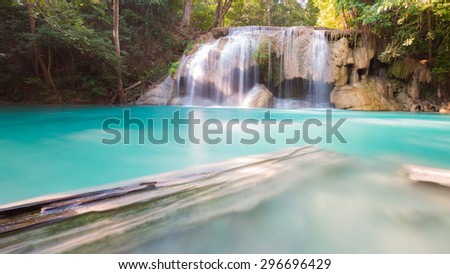 Blue stream waterfalls in deep jungle in Thailand national park