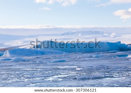 Ice lake with clear blue sky during late winter, Iceland