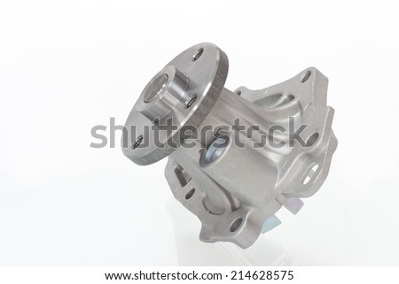 water pump engine cooling fan isolated on a gray background reflecting