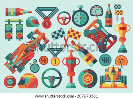 Motor race icons set Motor race icons set