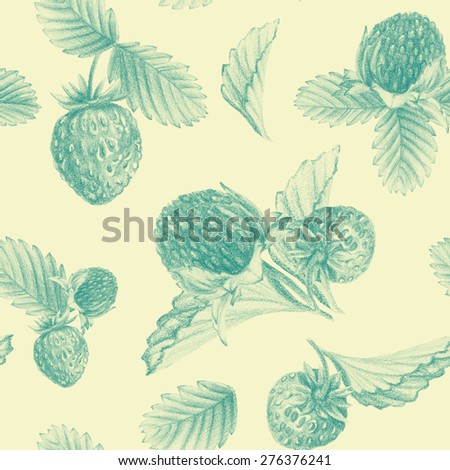 Seamless pattern with strawberries. Monochrome illustration of a turquoise color. Can be used for gift wrapping paper and other background.