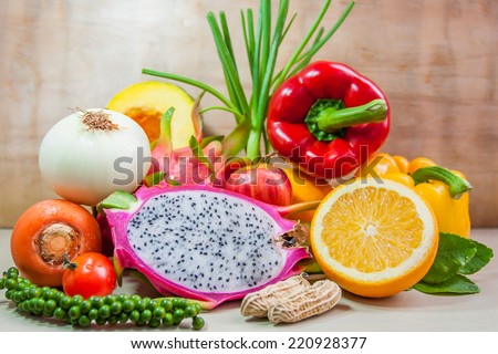 closeup art color of fruits and vegetables