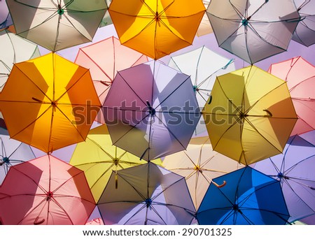 colorful umbrellas. color umbrellas urban decoration.