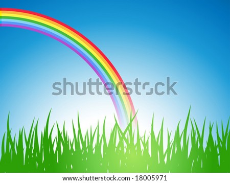Vector illustration â?? summer field with rainbow