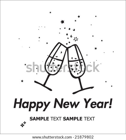 Champagne flutes making a toast. Happy New Year Card.
