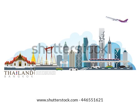 vector landmark of Thailand background, Bangkok city, transportation in city