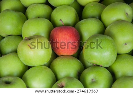 One red apple on green apple